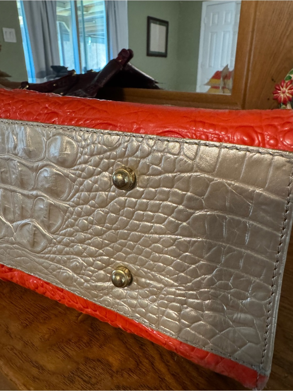 Brahmin Croc-Embossed Striped Bag in Red, Yellow & Taupe - Picture 6 of 11